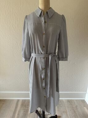 MONTEAU | Women's NEW Pin Stripe Shirt Dress Tie Waist Cottagecore Size Medium
